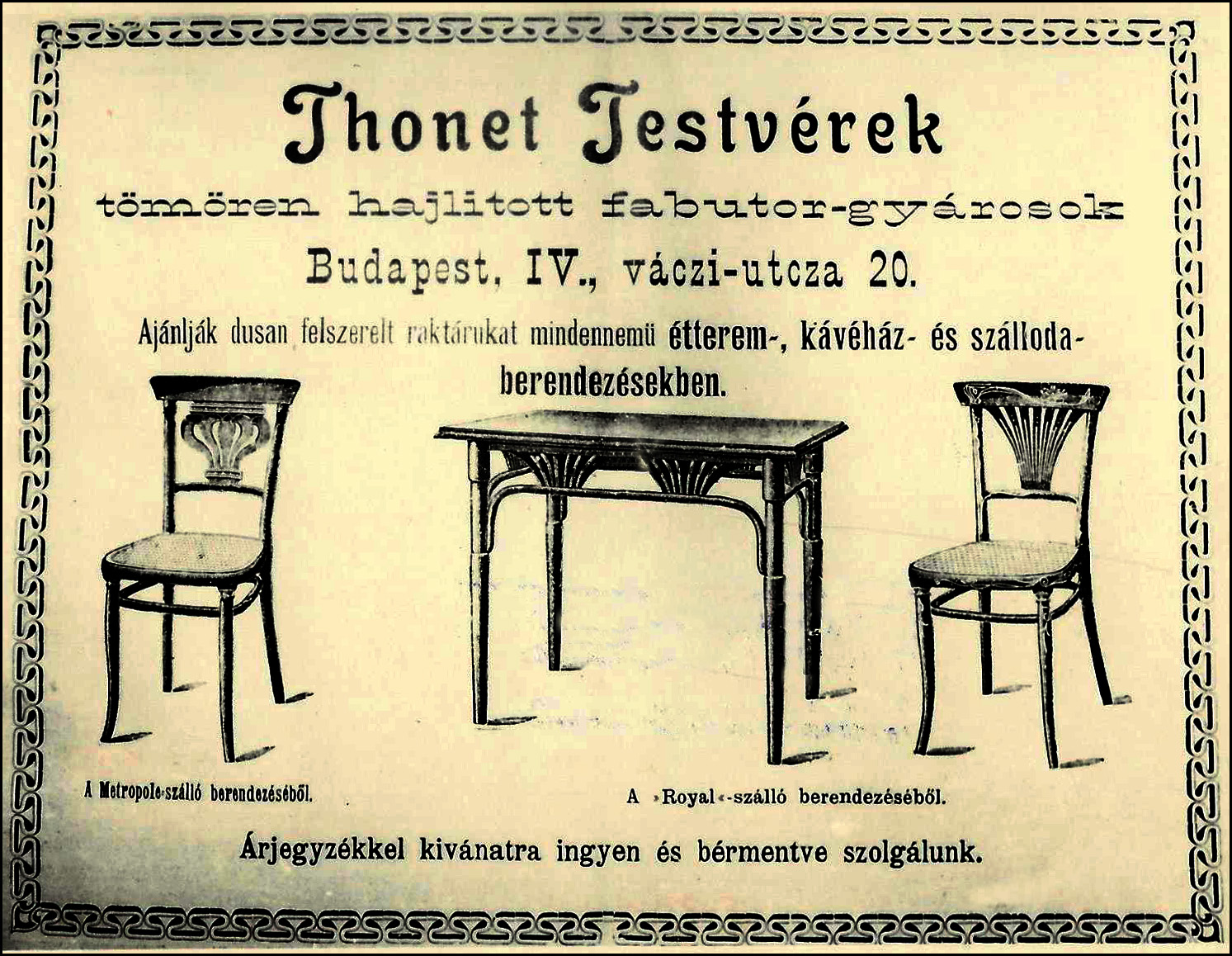 Anuncio de Thonet-Budapest 1900 ca)